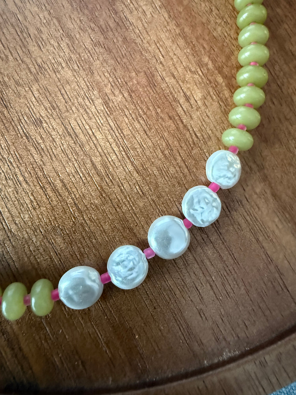 Olive - Olive & Pink Pearl Disc Necklace