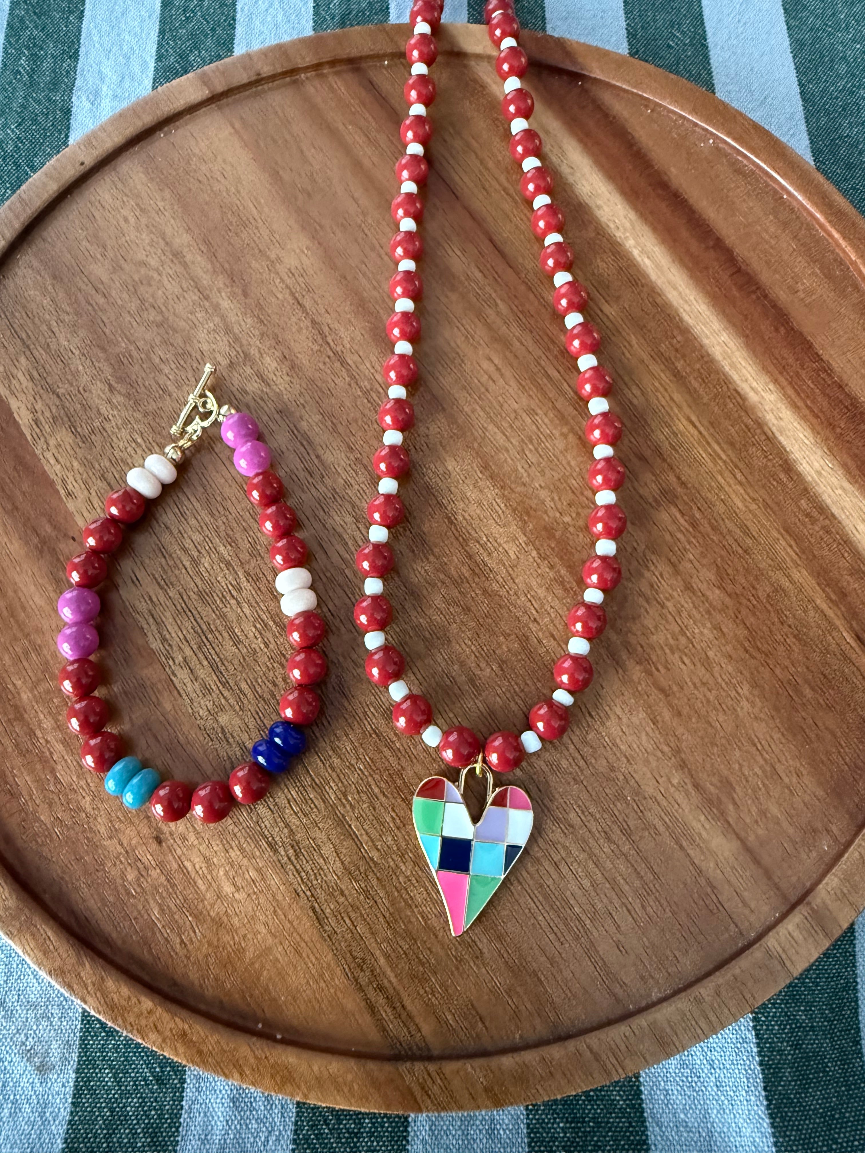 Hearts - Red & White Bead Set